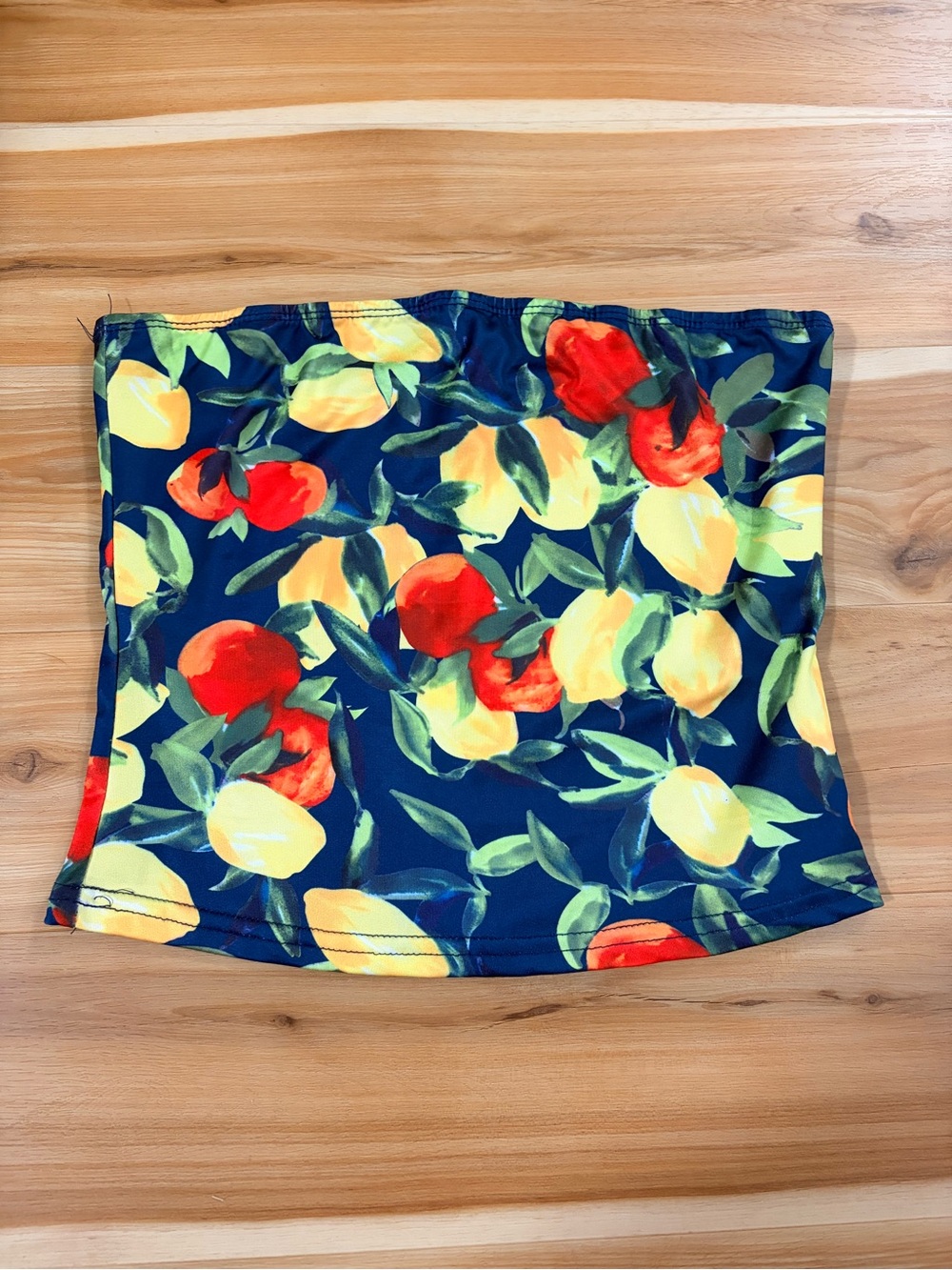 Women’s Navy Fruit-Print Bandeau Swim Top - Yellow & Red